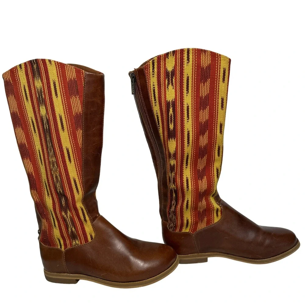 Reef Santa Marta Knee High Boots Women Size 7 Back Zip Brown‎ Aztec Western Boho